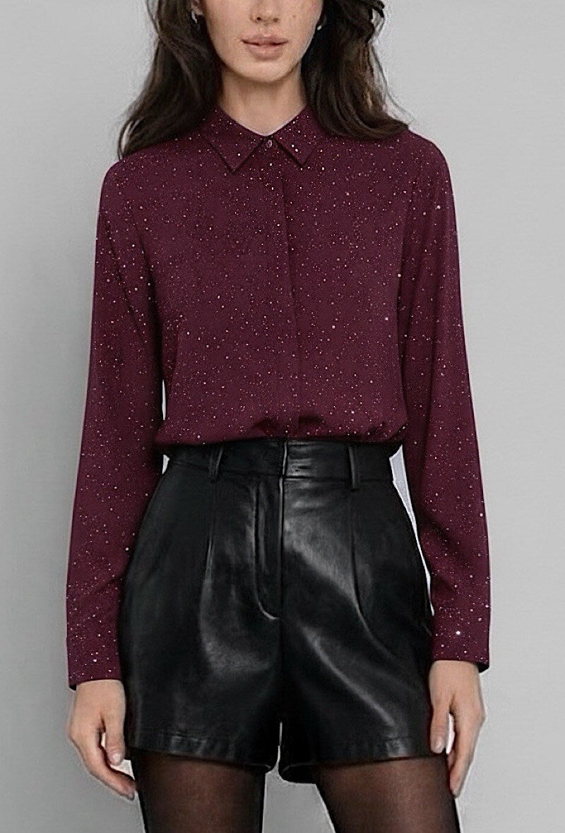 ES159 Burgundy Sparkle Button-Up Shirt