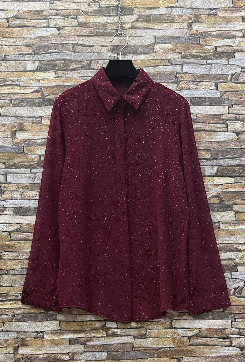 ES159 Burgundy Sparkle Button-Up Shirt