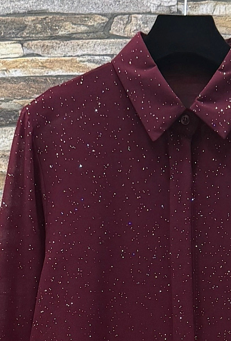 ES159 Burgundy Sparkle Button-Up Shirt