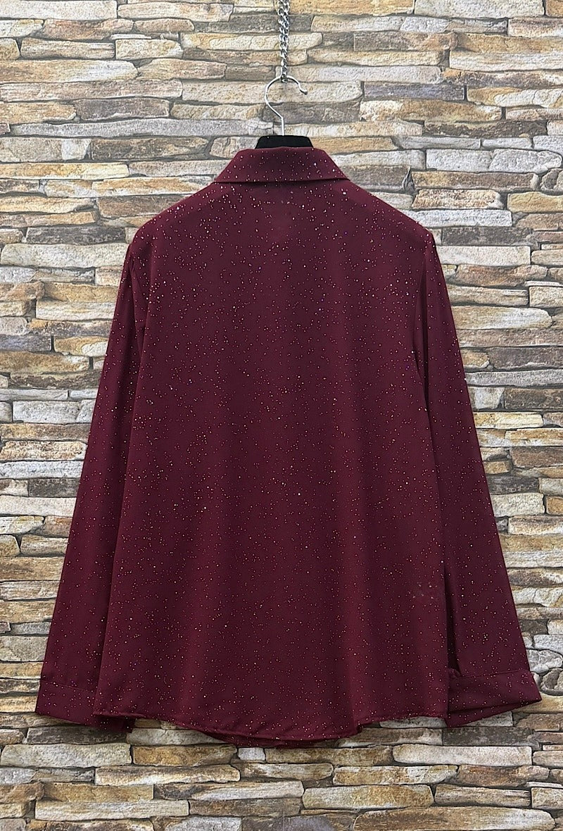 ES159 Burgundy Sparkle Button-Up Shirt