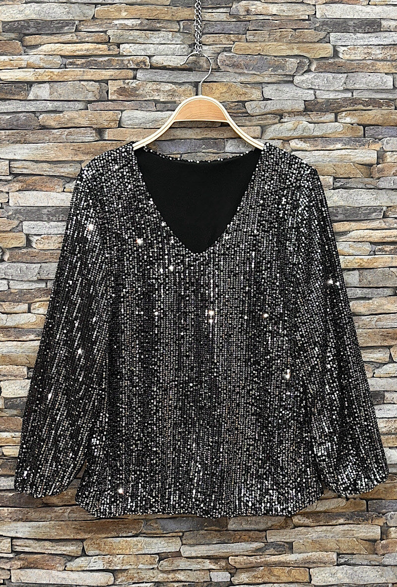 ES160 Silver Sequin V-Neck Top