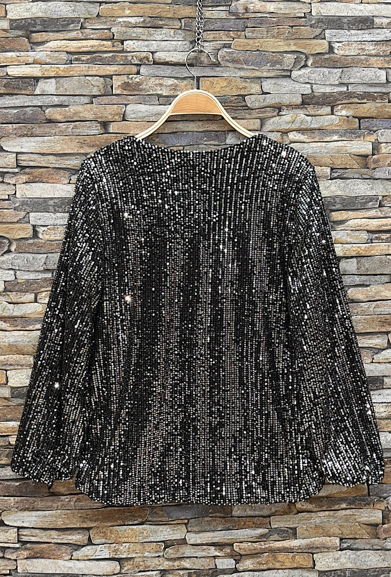 ES160 Silver Sequin V-Neck Top