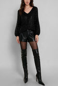 ES161 Black Sequin V-Neck Top