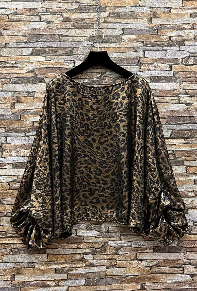 ES167 Gold Metallic Leopard Blouse