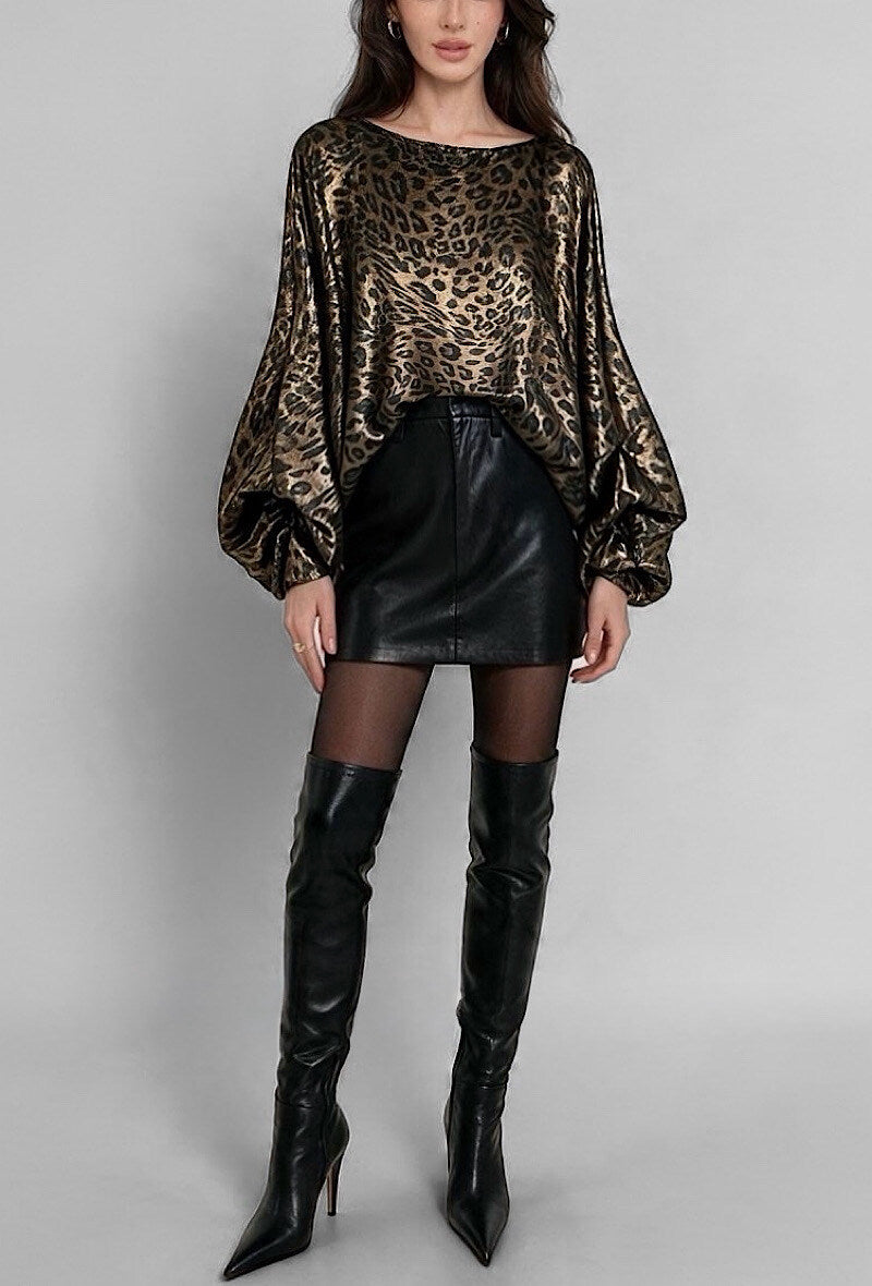 ES167 Gold Metallic Leopard Blouse