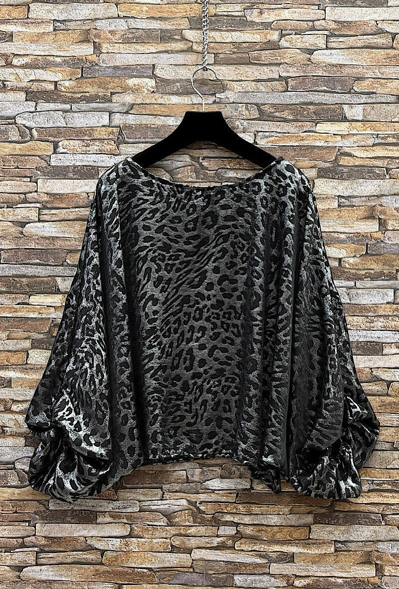 ES168 Silver Metallic Leopard Blouse