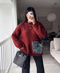 ESTDP2 Burgundy Mohair Denim-Pocket Sweater