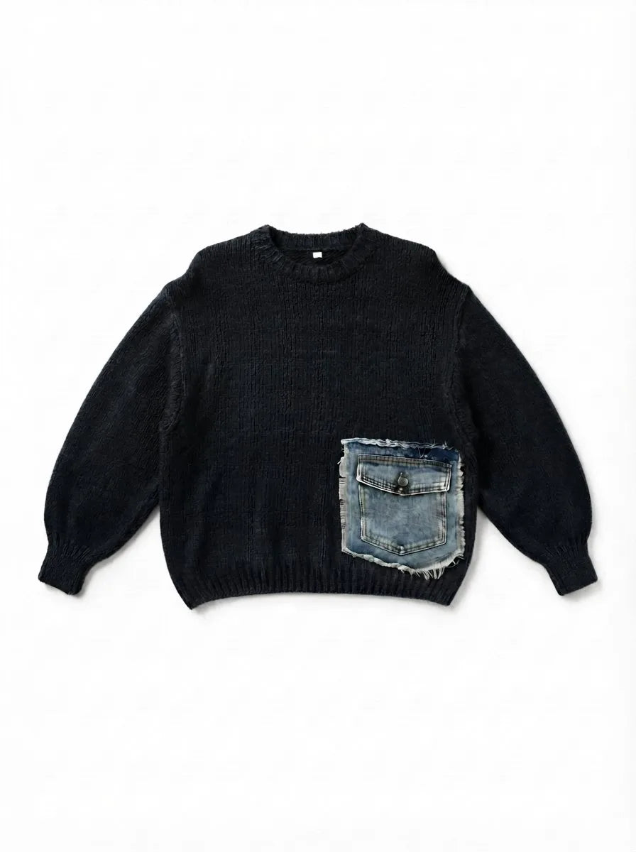 ESTDP1 Black Mohair Denim-Pocket Sweater