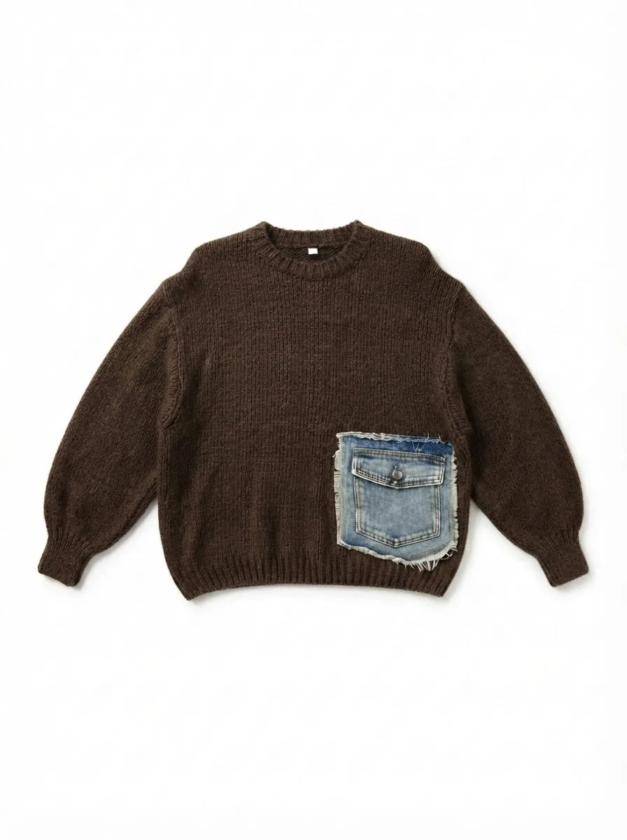 ESTDP4 Chocolate Mohair Denim-Pocket Sweater