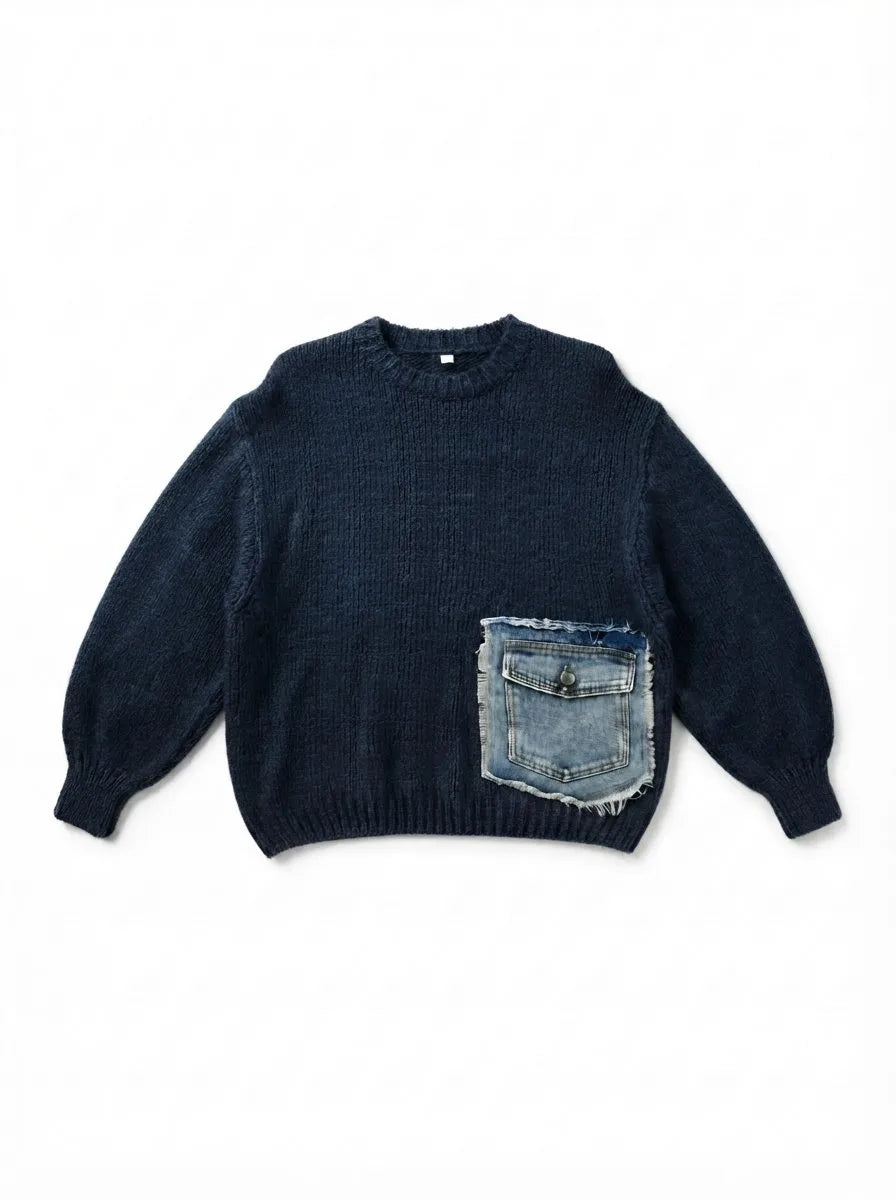 ESTDP7 Navy Mohair Denim-Pocket Sweater