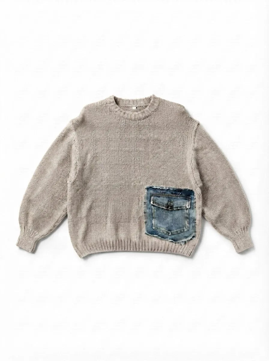 ESTDP5 Taupe Mohair Denim-Pocket Sweater