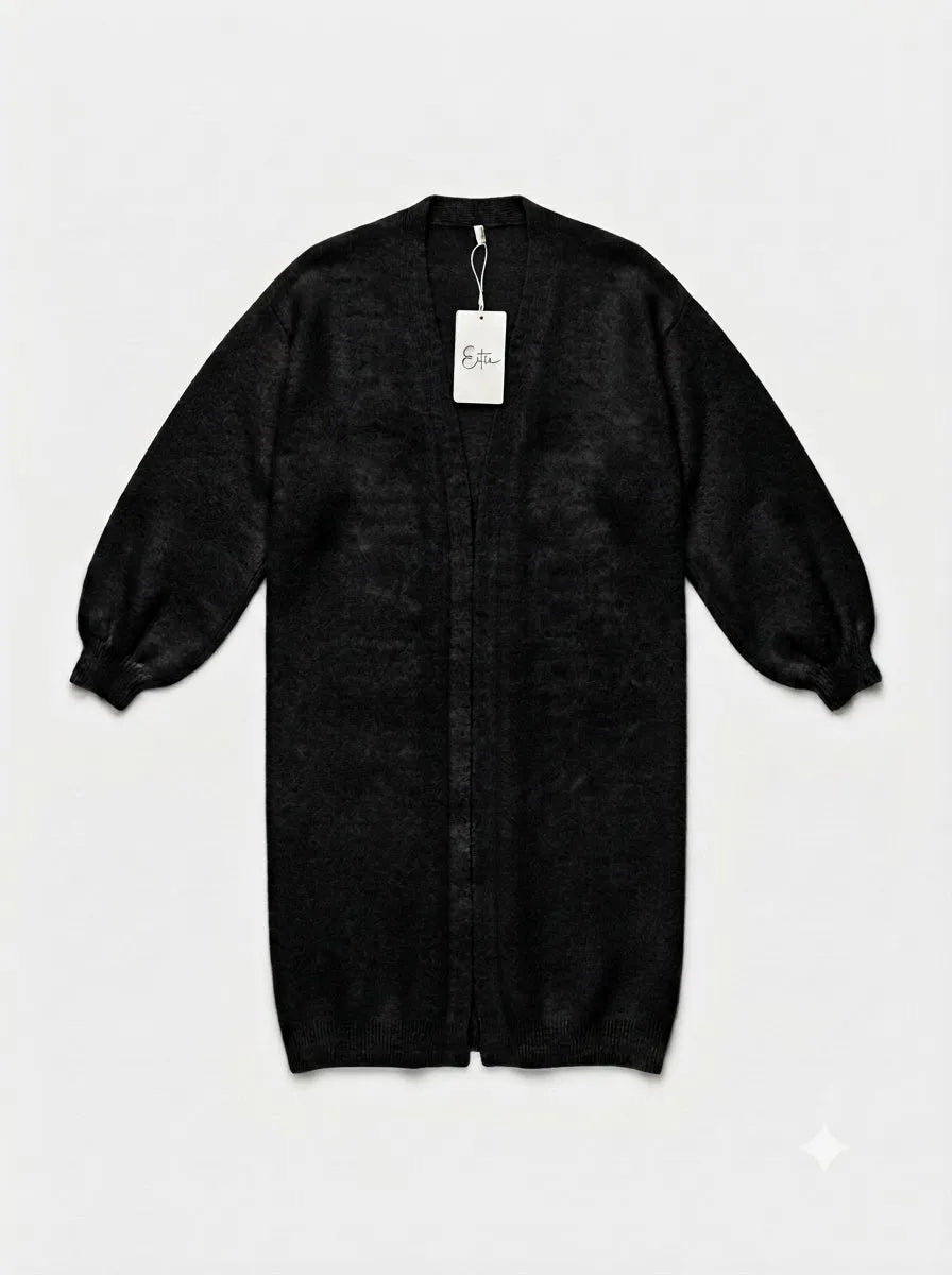 ESTAC1 Black Alpaca Puff-Sleeve Cardigan