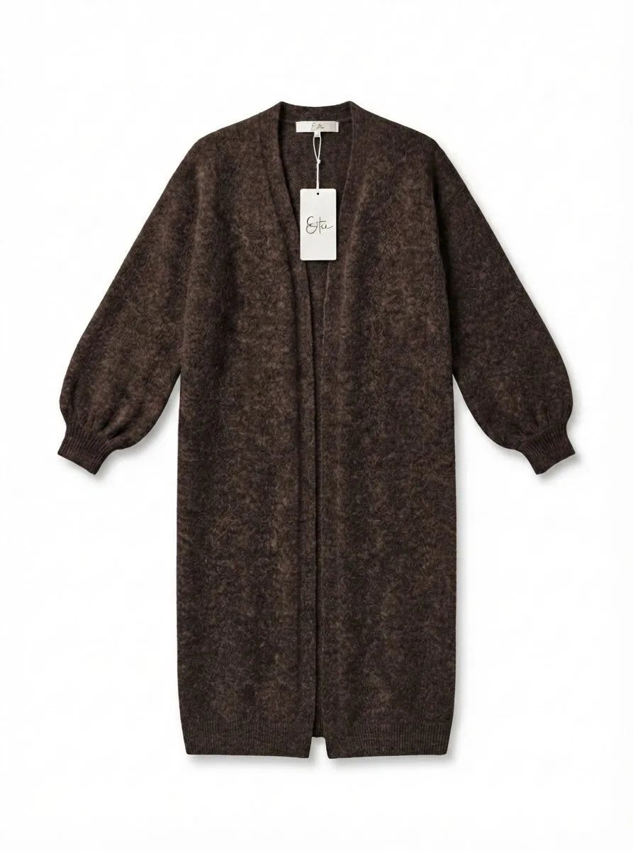 ESTAC3 Dark Maroon Alpaca Puff-Sleeve Cardigan