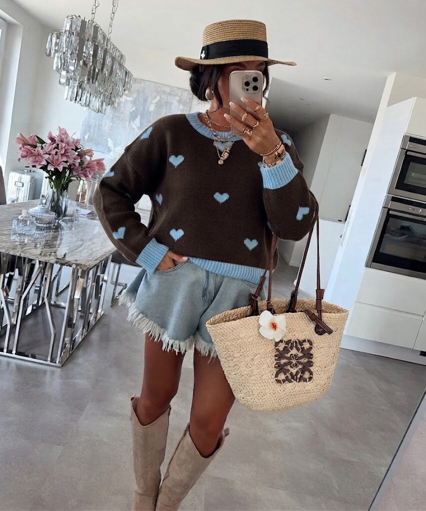 ESTTH1 Chocolate Two-Tone Heart Sweater