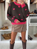 ESTTH4 Fuchsia Two-Tone Heart Sweater