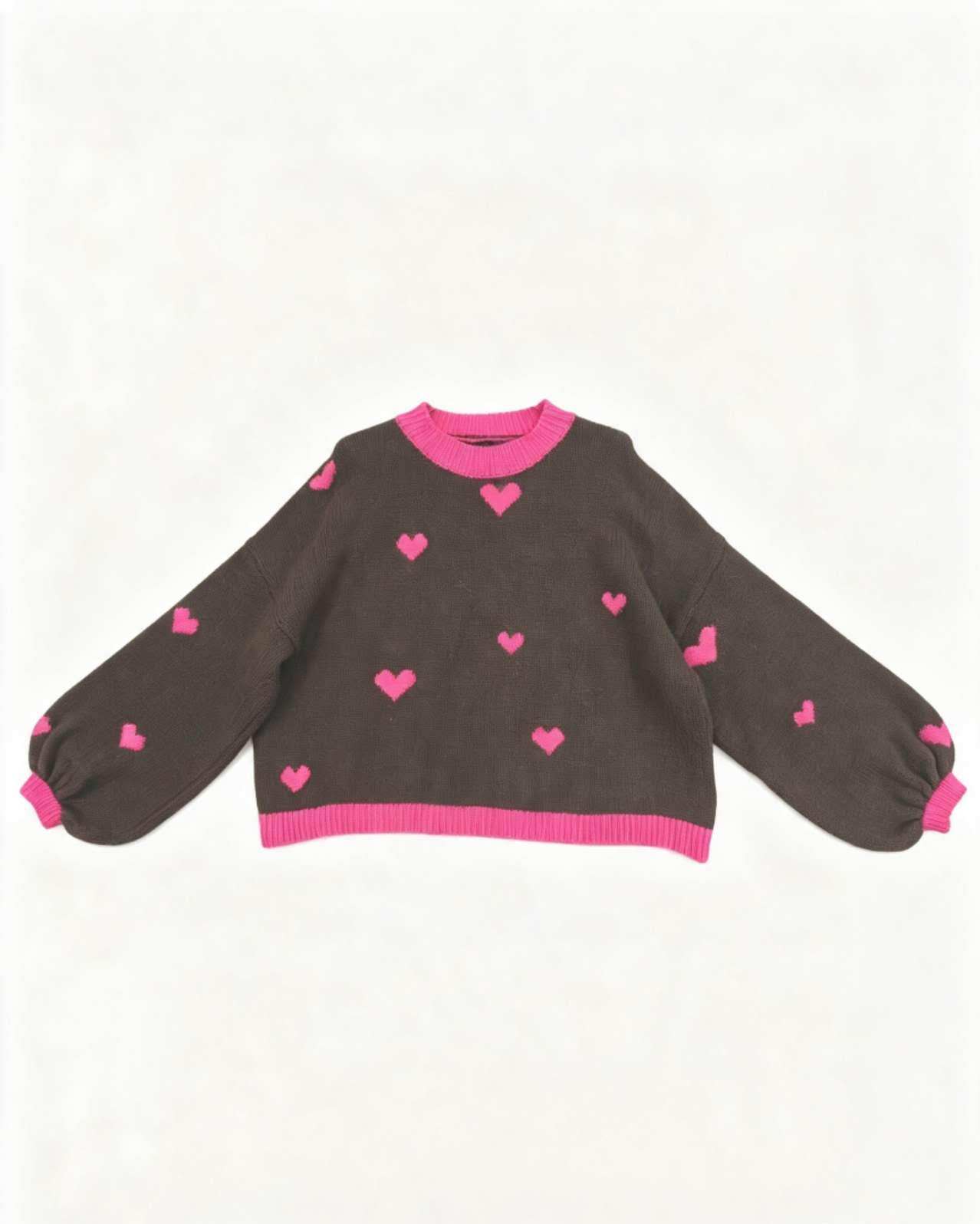 ESTTH4 Fuchsia Two-Tone Heart Sweater