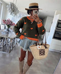ESTTH3 Khaki Two-Tone Heart Sweater