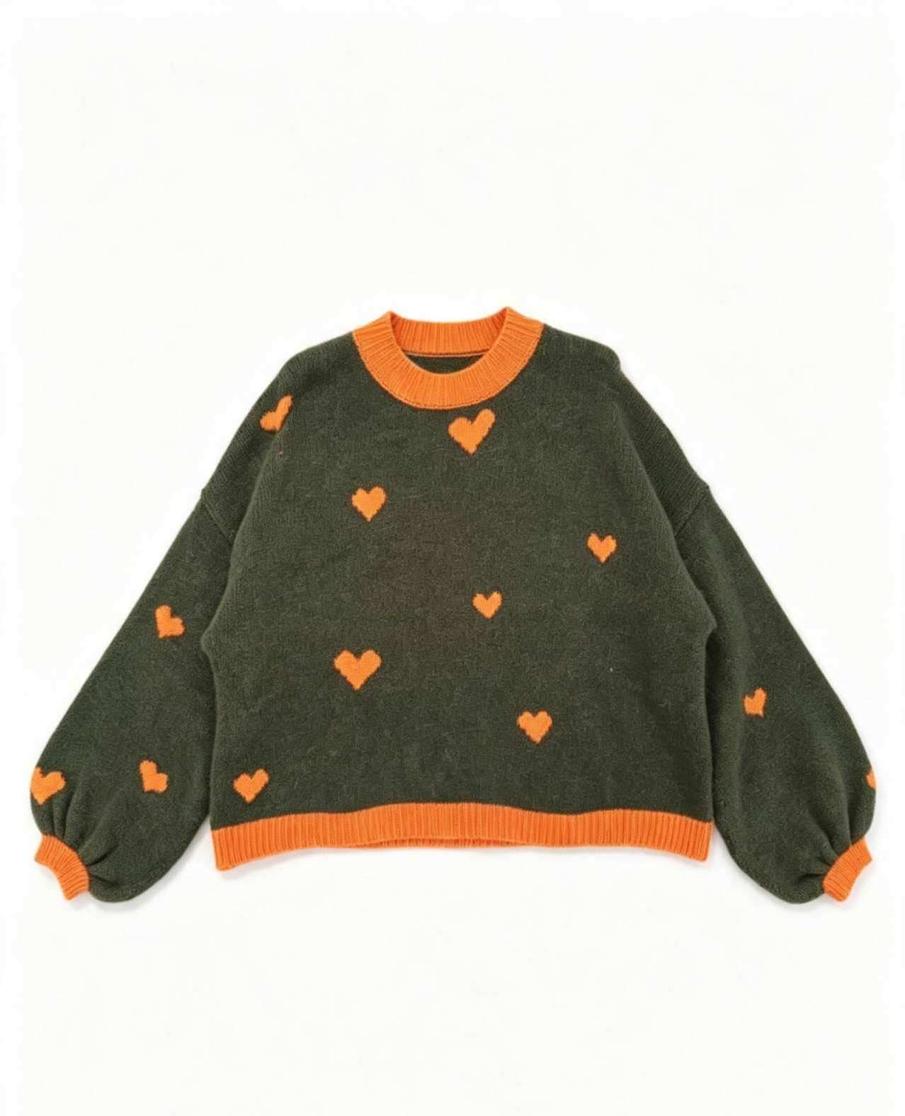 ESTTH3 Khaki Two-Tone Heart Sweater