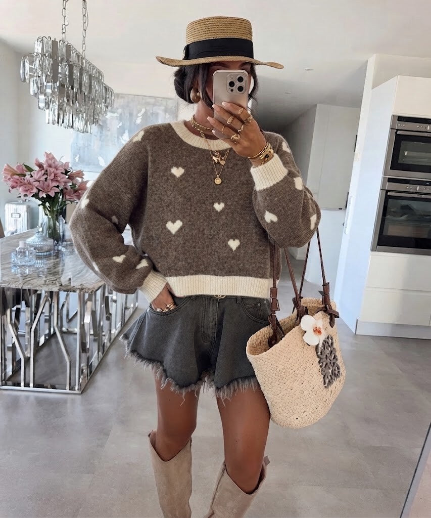 ESTTH2 Taupe Two-Tone Heart Sweater