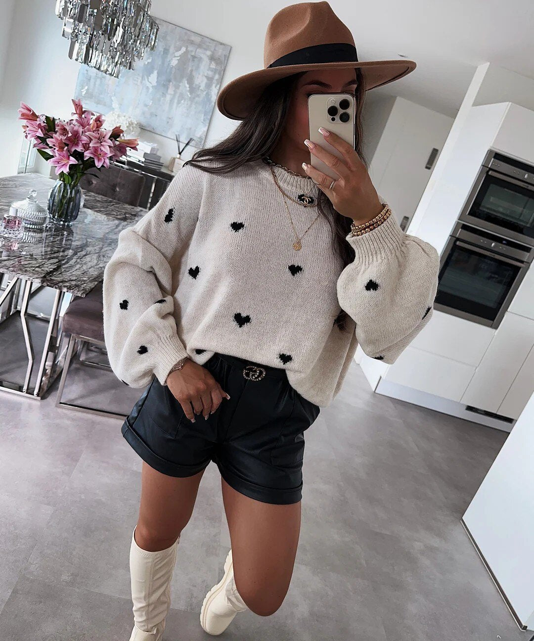 ESTWH6 Ecru Wool Little-Heart Sweater