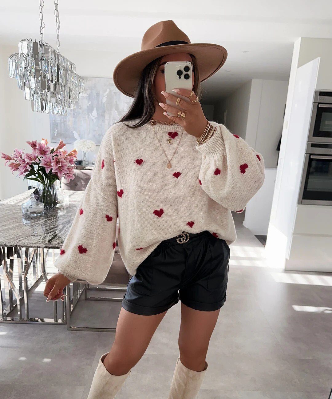 ESTWH2 Ivory Wool Little-Heart Sweater