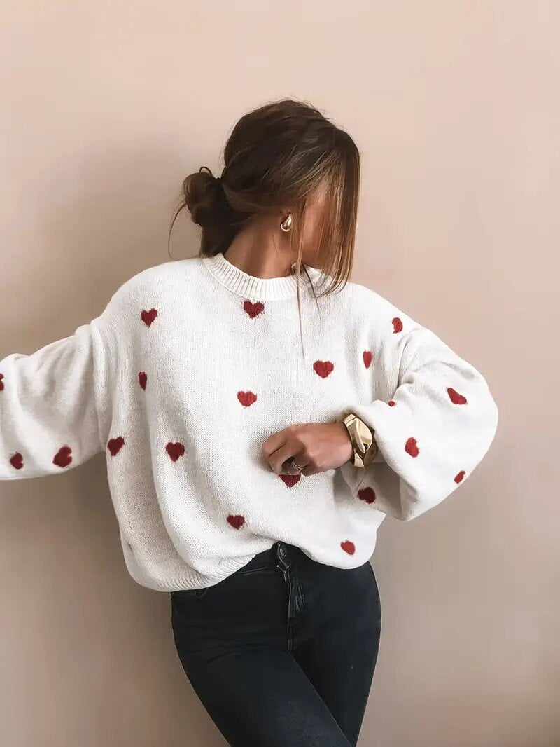 ESTWH2 Ivory Wool Little-Heart Sweater