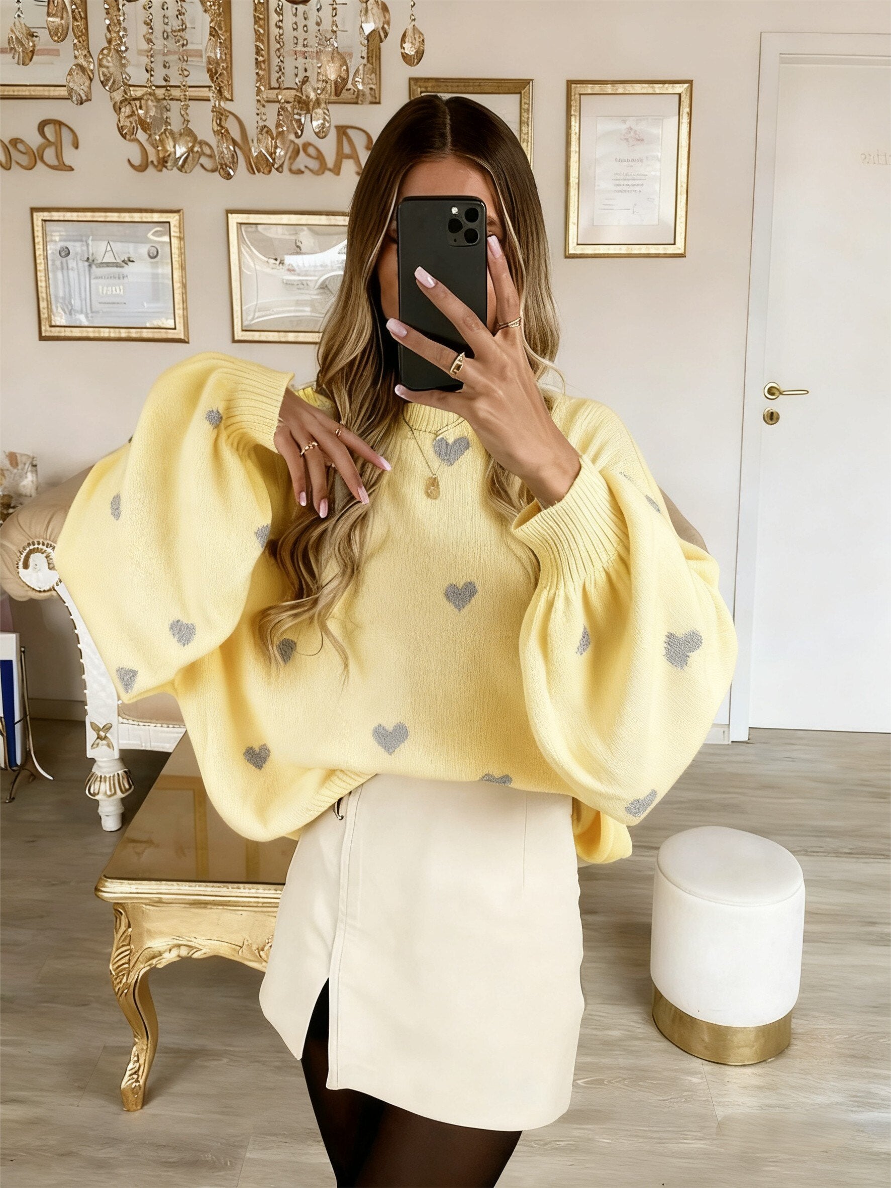 ESTWH8 Light Yellow Wool Little-Heart Sweater