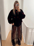 ESTWH7 Shiny Black Wool Little-Heart Sweater