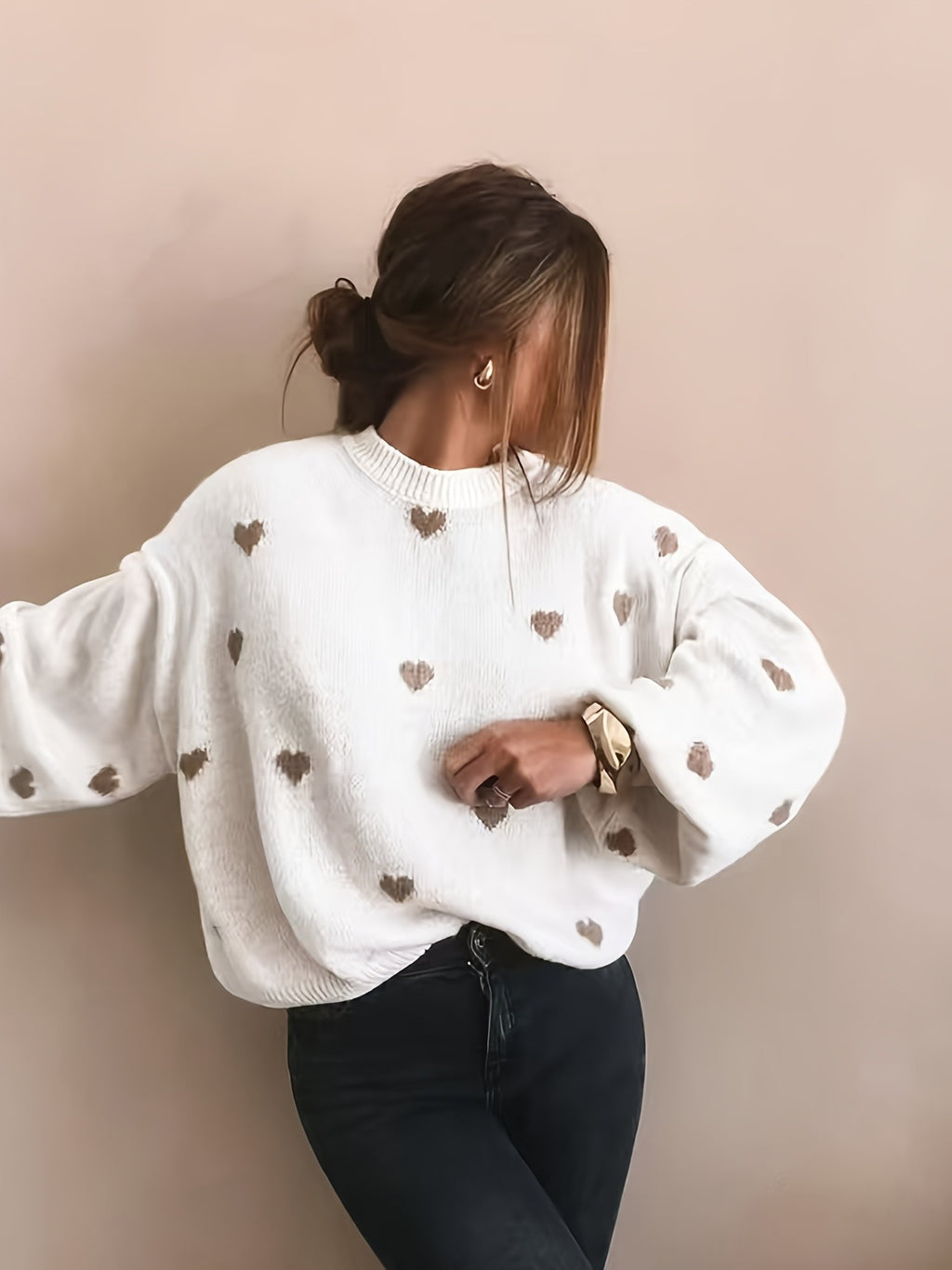 ESTWH4 Taupe Wool Little-Heart Sweater