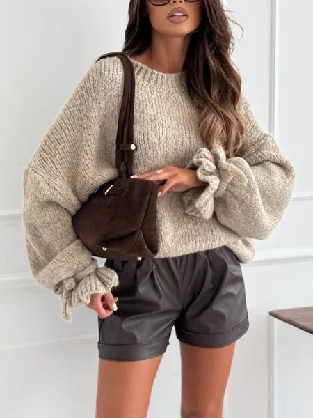 ESTWT4 Beige Wool Tie-Sleeve Sweater