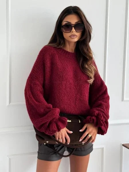 ESTWT3 Burgundy Wool Tie-Sleeve Sweater