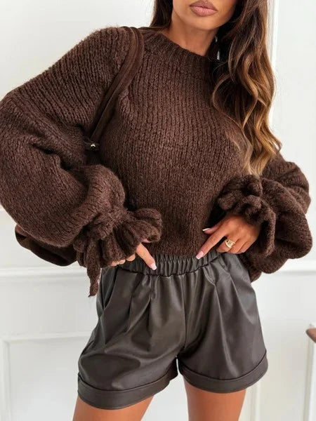 ESTWT5 Dark Maroon Wool Tie-Sleeve Sweater