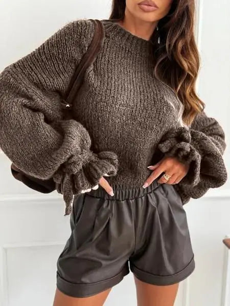 ESTWT6 Mocha Wool Tie-Sleeve Sweater