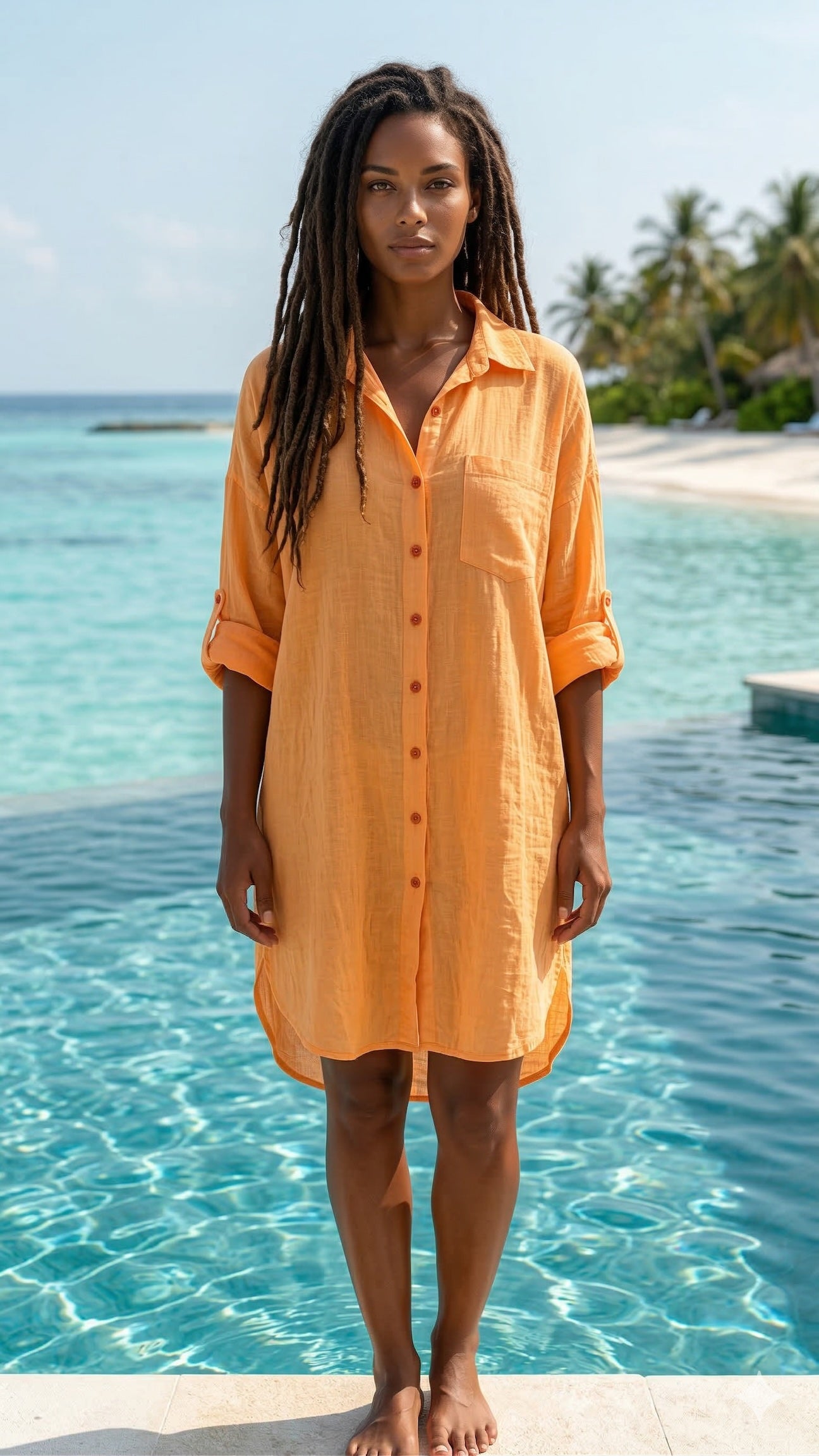CACBDSO Italian OS Orange Cotton Button-Down Shirt Dress