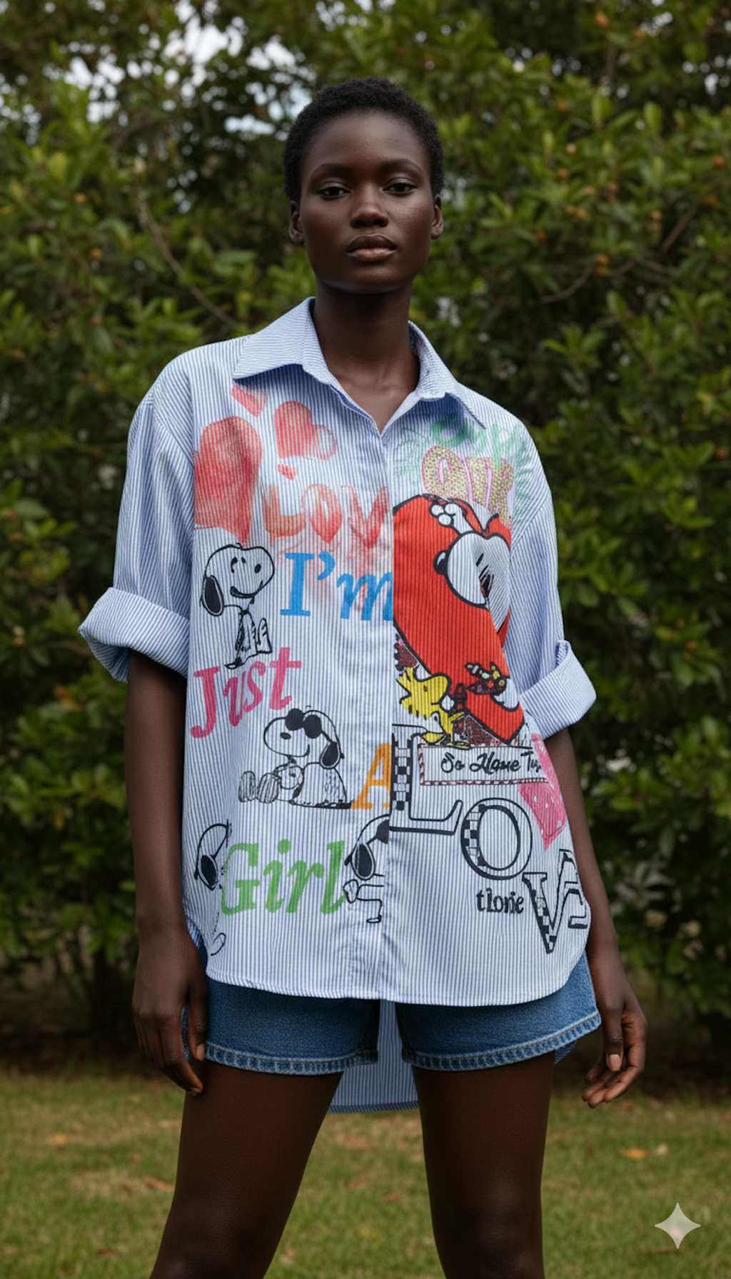 MCSSLG Italian OS Striped Love Graphic Cotton Shirt