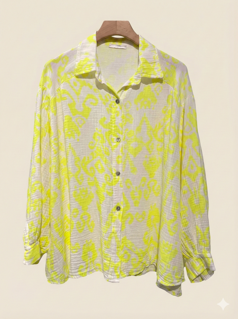 NBGCSY Italian OS Neon Yellow Gauze Cotton Printed Shirt