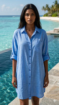 CACBDSC Italian OS Cobalt Blue Cotton Button-Down Shirt Dress