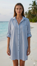 CACCULB Italian Blue Striped Cotton Shirt Dress