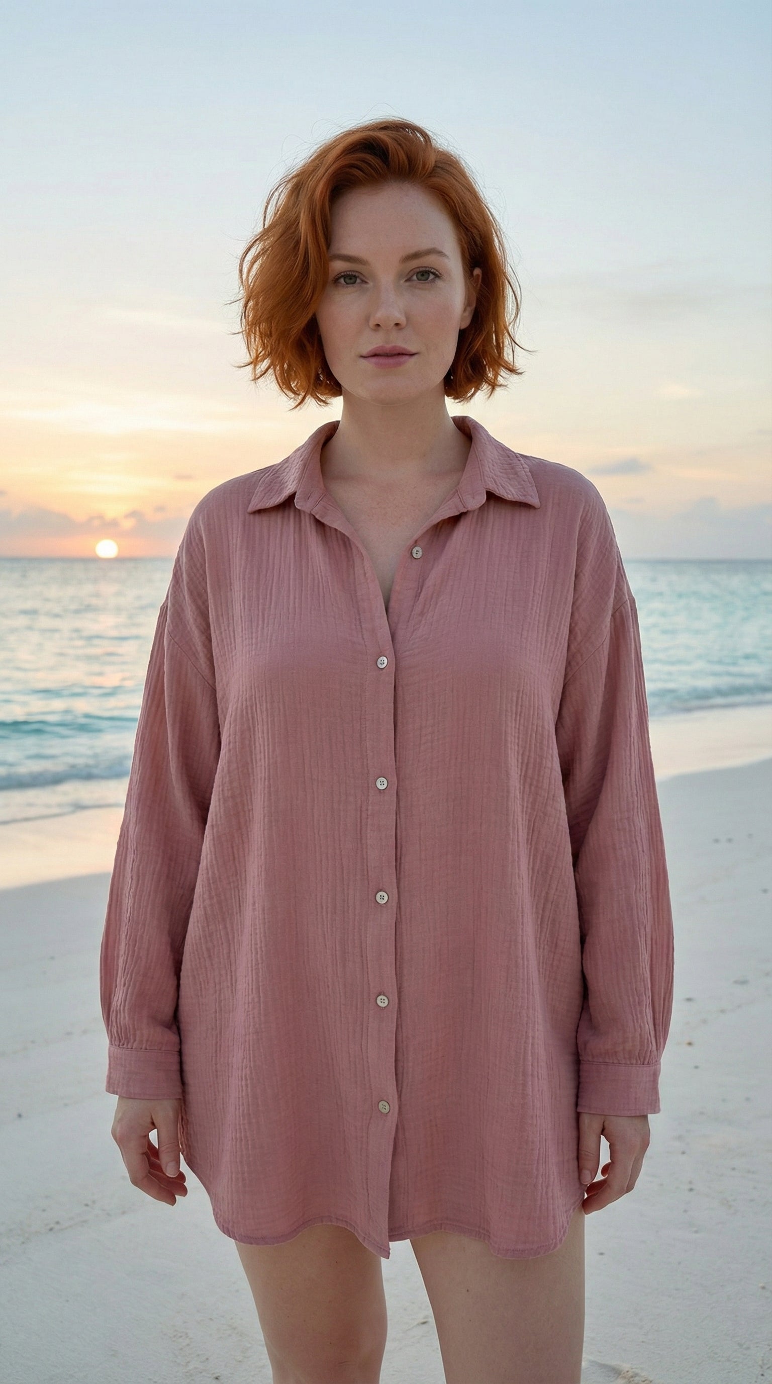 VIEYECDR Italian OS Rose Gauze Cotton Cover Up Button Shirt