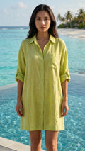 CACBDSG Italian OS Lime Green Cotton Button-Down Shirt Dress