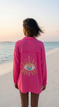 VIEYECF Italian OS Fuchsia Gauze Cotton Cover Up Button Shirt