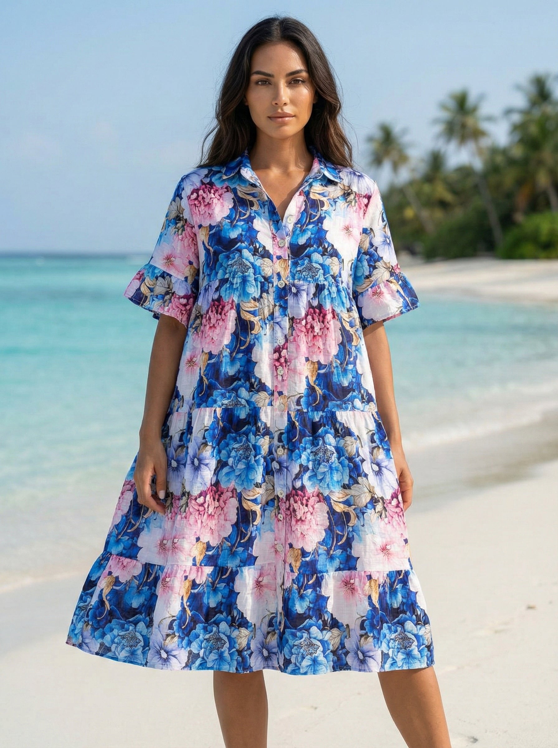 LOFDBB Italian One Size Blue Bloom Tiered Dress