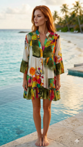 NBMDSO Italian OS Olive Green & Cream Tiered Mini Dress