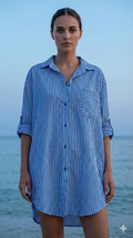CACCUR Italian Royal Striped Cotton Shirt Dress