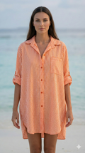 CACCUO Italian Orange Striped Cotton Shirt Dress