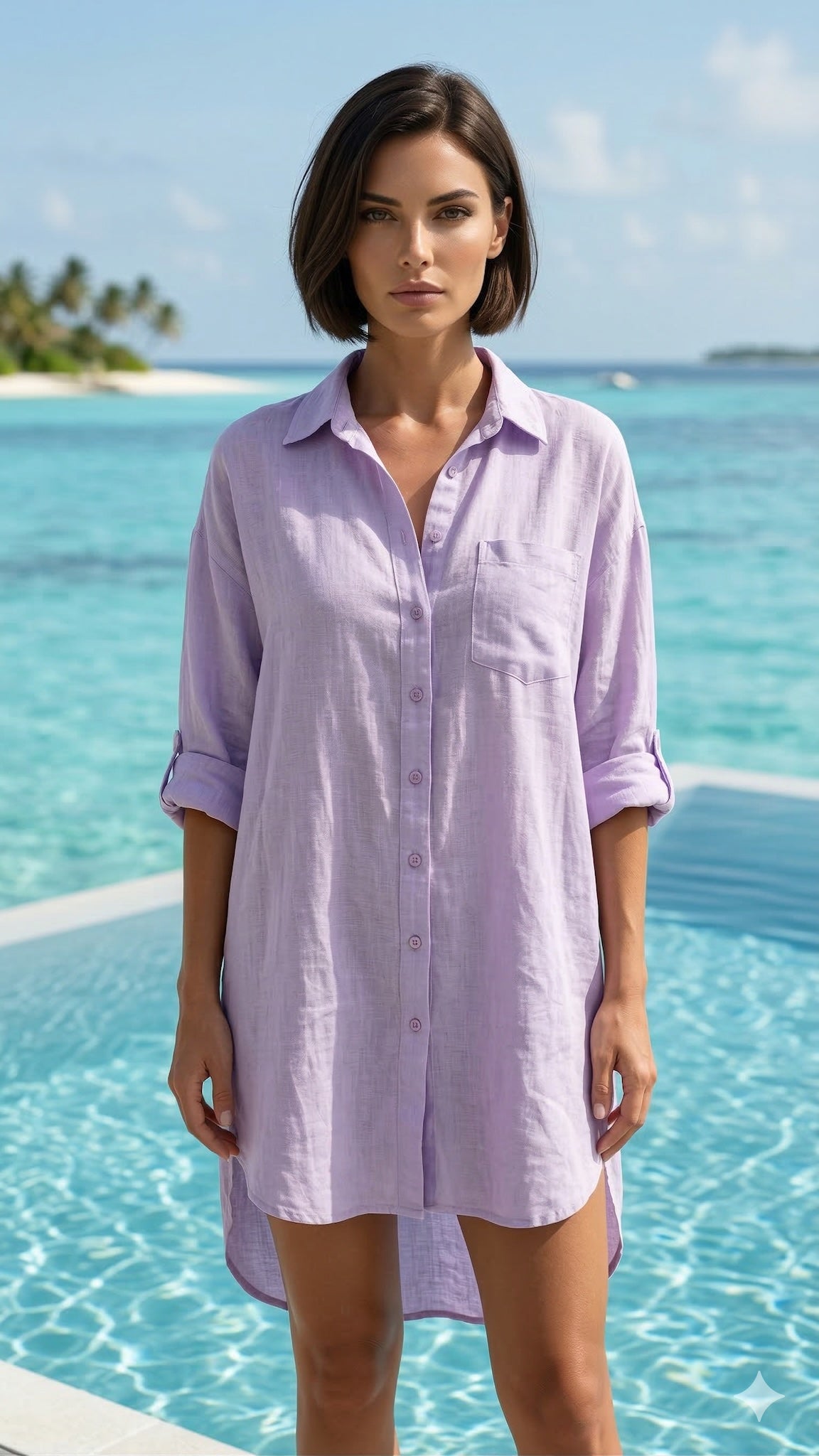 CACBDSLA Italian OS Lavender Cotton Button-Down Shirt Dress