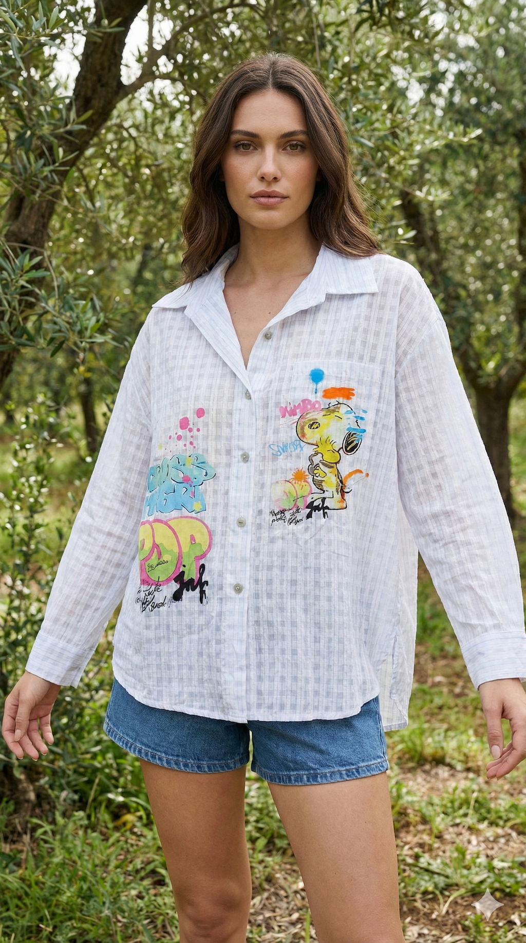 MCSSWG Italian OS White Graphic Print Cotton Shirt