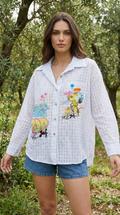 MCSSWG Italian OS White Graphic Print Cotton Shirt