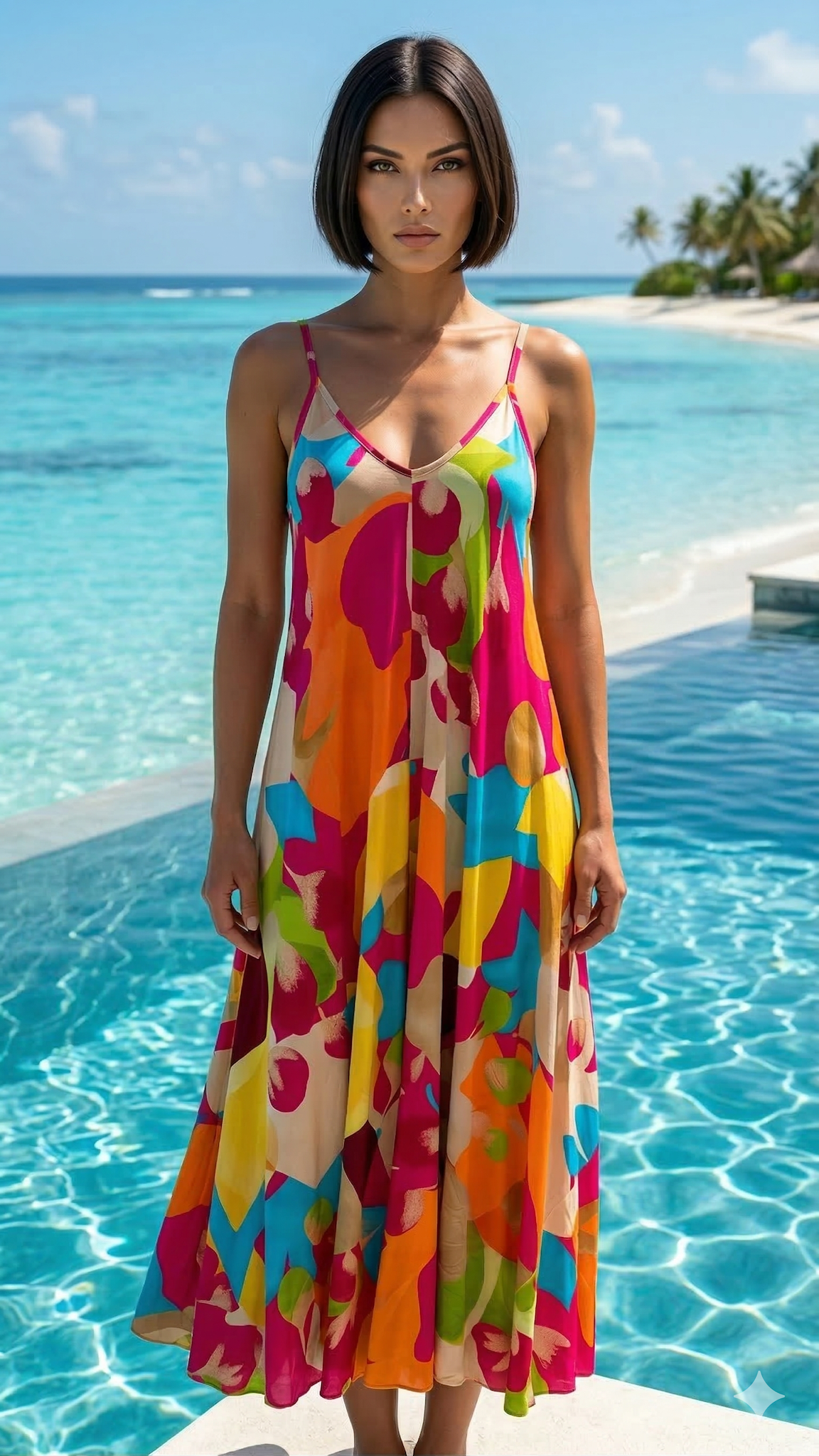 NBMDVM Italian OS Multicolor Abstract Print Viscose Maxi Dress