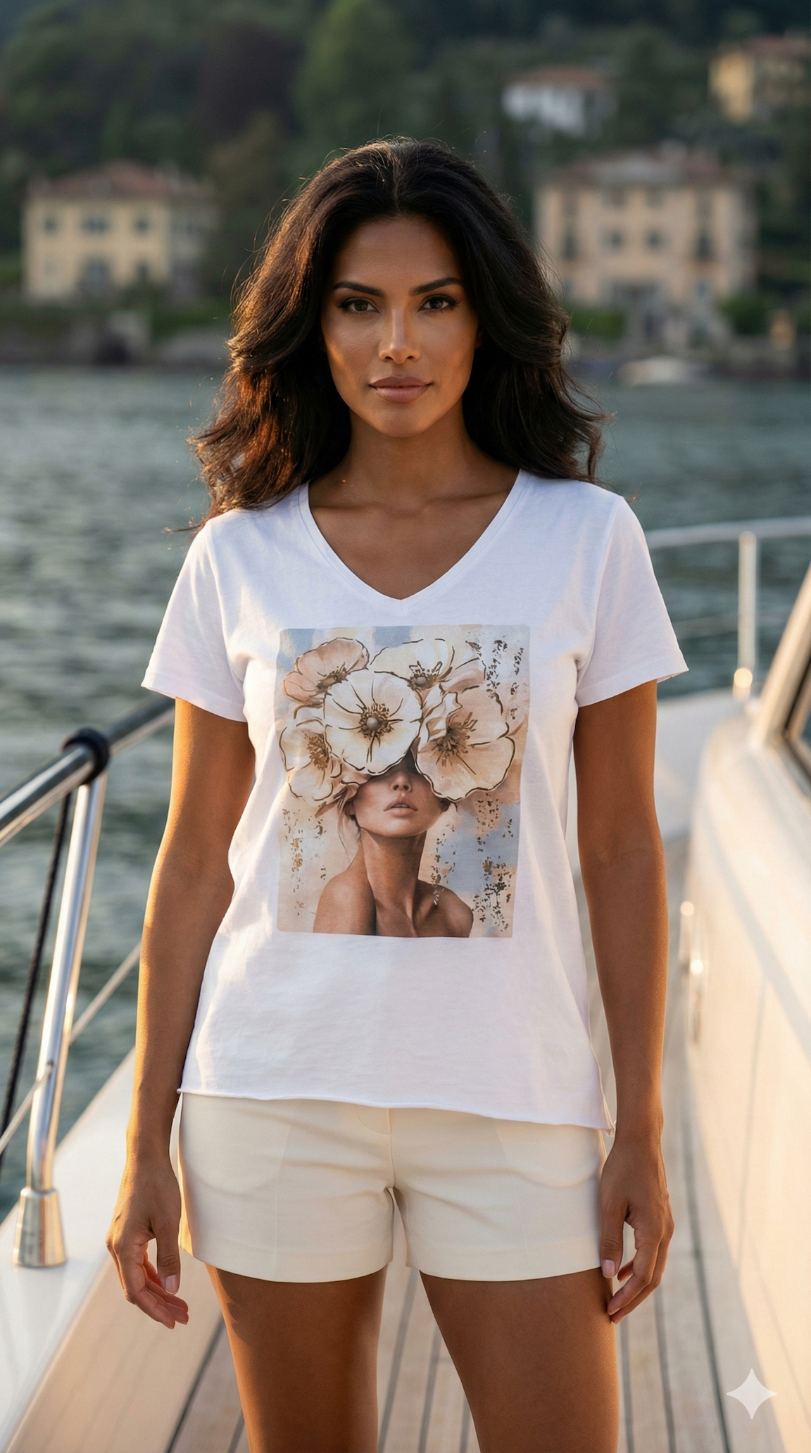 VITCIF Italian One Size Ivory Floral Muse Tee